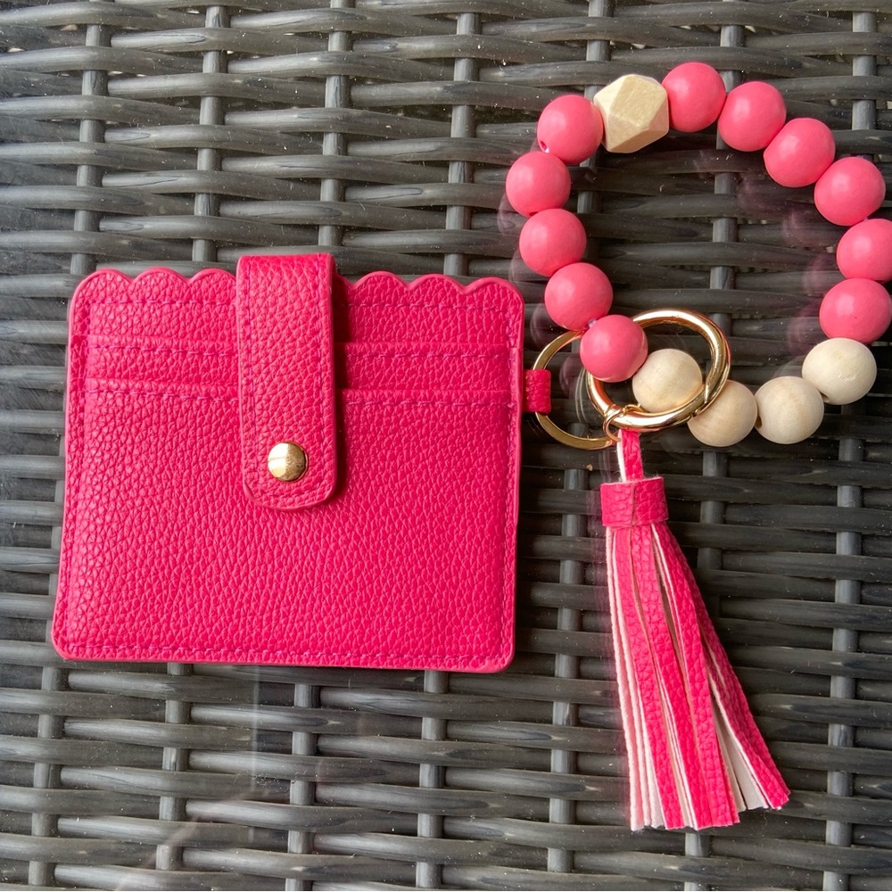 WALLET-NWOT-Pink Card Holder with Tassel Keychain